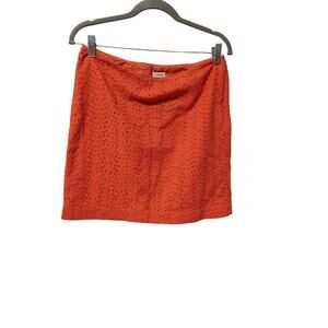 LL Bean Favorite Fit Orange Fully Lined EyeLet Cotton Skirt Size 10 Petite